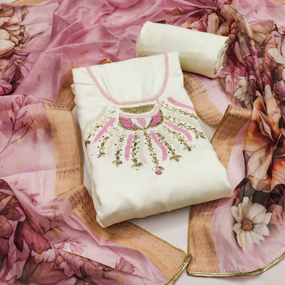 HERE&NOW Silk Blend Embellished, Printed Salwar Suit Material