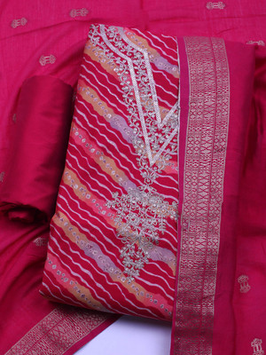 Meena Bazaar Cotton Blend Embroidered Salwar Suit Material