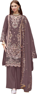 AHJANANDTEX Georgette Embroidered Salwar Suit Material