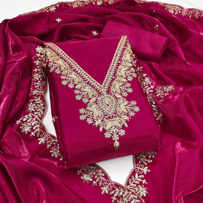 NIDHI'S FASHION Silk Blend Embroidered Salwar Suit Material