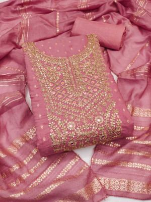 FLAPION CREATION Chanderi Embroidered Salwar Suit Material