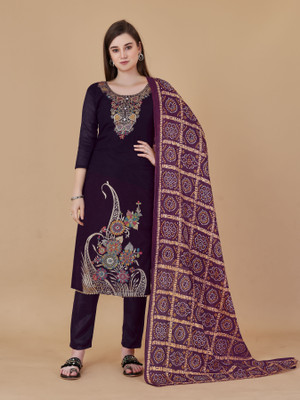 RUDRAA FAB Chanderi Embroidered Salwar Suit Material