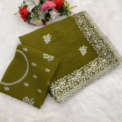KHRITI FAB Embroidered Bollywood Silk Blend Saree(Light Green)
