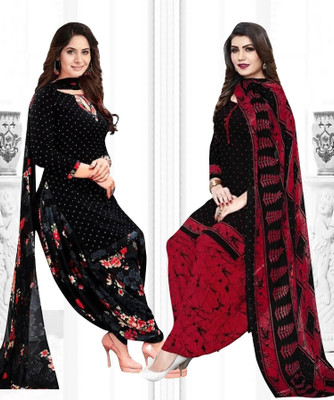 INITHI Crepe Floral Print, Geometric Print Salwar Suit Material
