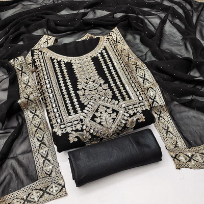 HouseOfCommon Georgette Embroidered Kurta & Patiyala Material