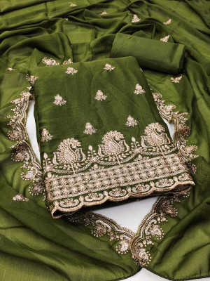 FLAPION CREATION Georgette Embroidered Salwar Suit Material