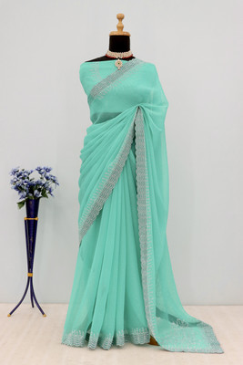 EthnicAura Embellished Bollywood Organza Saree(Light Blue)