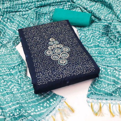 VISWAMUNGI Cotton Blend Embroidered Kurta & Patiyala Material