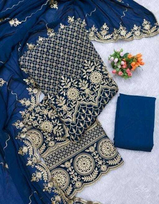 CLOTHLEMON Georgette Embroidered Salwar Suit Material