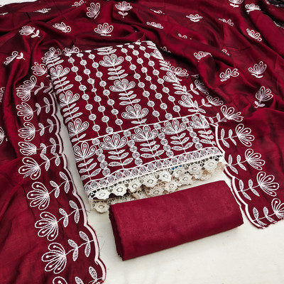 RUDRAA FAB Silk Blend Embroidered Salwar Suit Material