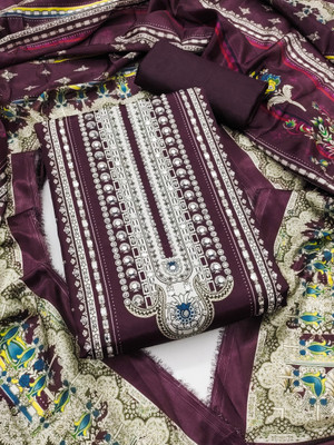PandadiSaree Silk Blend Embellished, Printed Salwar Suit Material