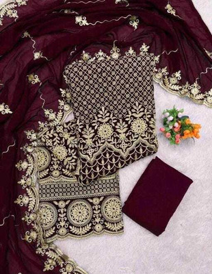 LADYPOTION Georgette Embroidered Salwar Suit Material