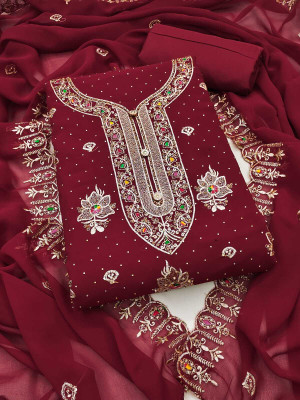 FLAPION CREATION Georgette Embroidered Salwar Suit Material