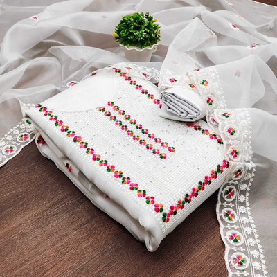 FREYLU Organza Embroidered Salwar Suit Material