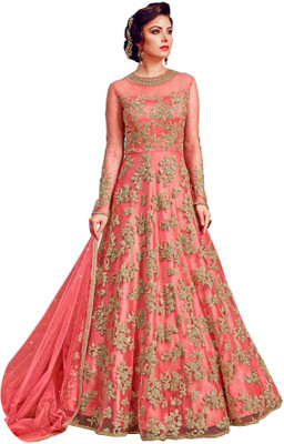 VIBHULEHENGA Net/Lace Embroidered Gown/Anarkali Kurta & Bottom Material