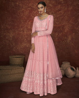 Divine Exim Georgette Embellished Gown/Anarkali Kurta & Bottom Material