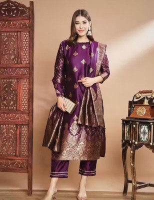 GEETABAASREE Silk Blend Printed Kurta & Churidar Material