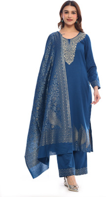 Indo Essence Wool Embroidered Kurta & Palazzo Material