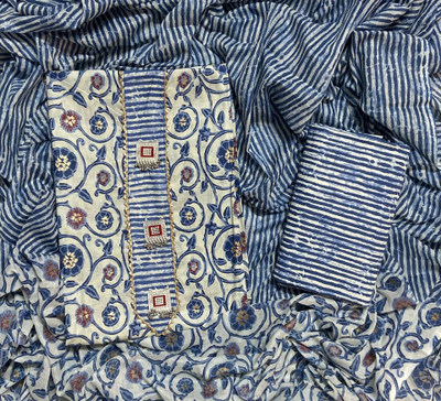 EJS Pure Cotton Printed, Self Design Salwar Suit Material
