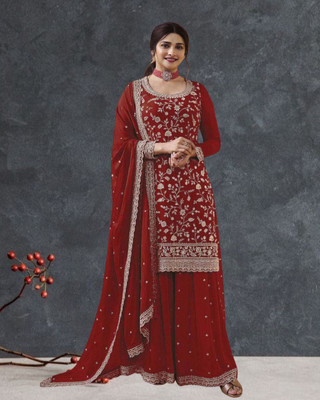 Dealbazaars Corporation Georgette Dyed, Embroidered, Embellished, Self Design Kurta & Sharara Fabric
