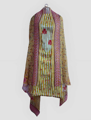 SRK CREATION Cotton Blend Striped Salwar Suit Material