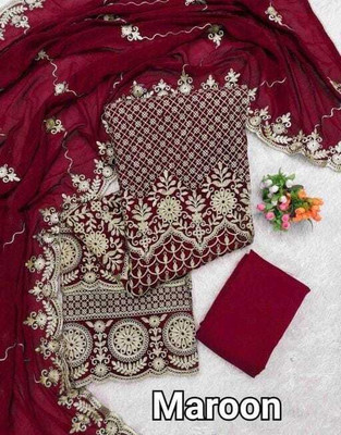 STYLEFLORA Georgette Embroidered Salwar Suit Material