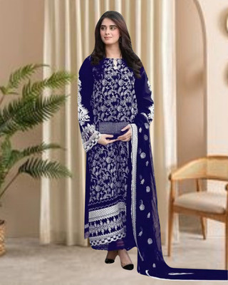Dealbazaars Corporation Georgette Embroidered, Embellished, Self Design Salwar Suit Material