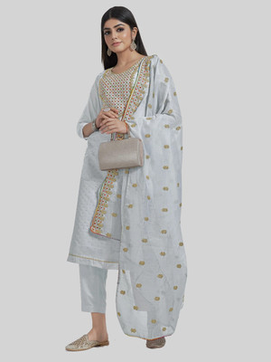 Tavas Chanderi Embroidered Salwar Suit Material