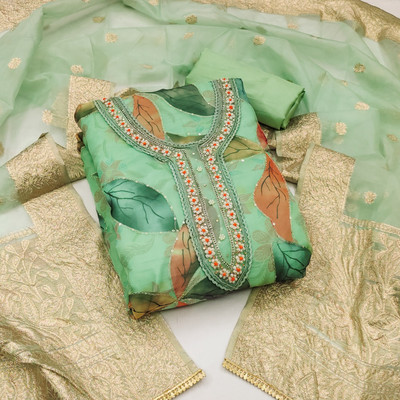 manvaa Organza Embellished Salwar Suit Material