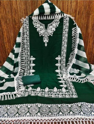 FUSIONVALLEY Georgette Polka Print Salwar Suit Material