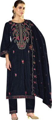 DRAVINAM Trends Velvet Embroidered Salwar Suit Material