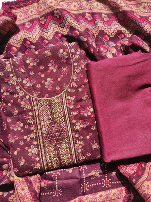 ABODH COLOURS Wool Embroidered, Self Design Salwar Suit Material