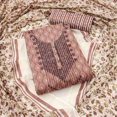 LeeliPeeri Designer Cotton Blend Embroidered, Floral Print Salwar Suit Material