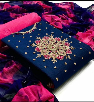 HOUSEEOFCOMMON Chanderi Embroidered Salwar Suit Material