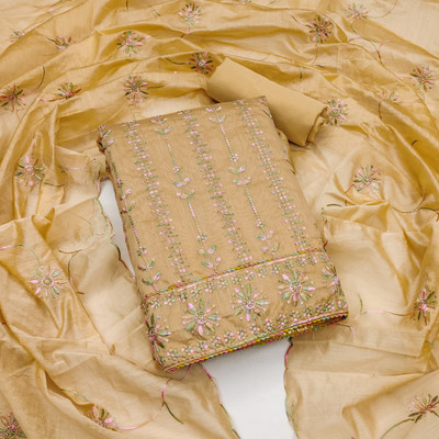 HERE&NOW Chanderi Embroidered Salwar Suit Material