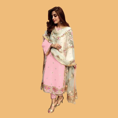ADOLTEXTILE Georgette Embroidered Kurta & Sharara Fabric