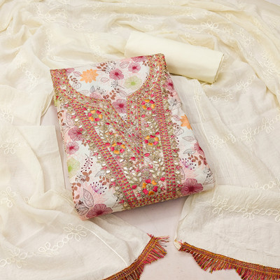 HouseOfCommon Cotton Blend Embroidered, Floral Print Salwar Suit Material