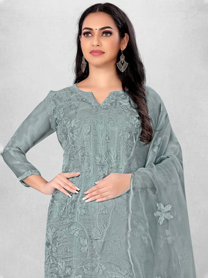 Leeza Store Organza Embroidered, Self Design Salwar Suit Material