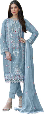 ZONFAB Organza Embroidered Salwar Suit Material