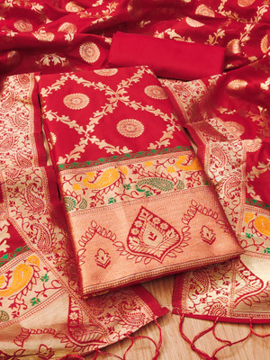 ETHANIC VILLA Silk Blend Self Design Salwar Suit Material