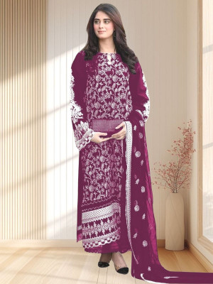 Dealbazaars Corporation Georgette Dyed, Embroidered, Embellished, Self Design Salwar Suit Material