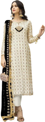 KAPANKU Georgette Embroidered Salwar Suit Material