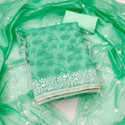 Shadow & Saining Silk Blend Embroidered Salwar Suit Material