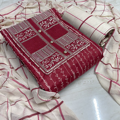 krishna boutique Pure Cotton Embroidered, Printed Salwar Suit Material