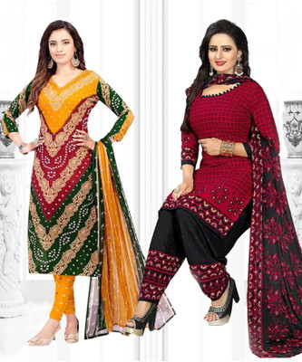 Nirvaan Crepe Solid, Printed, Geometric Print Salwar Suit Material