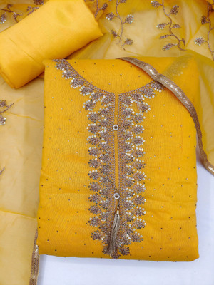 MUMAL Chanderi Embroidered Salwar Suit Material