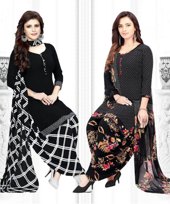 THIRA Crepe Solid, Printed Salwar Suit Material