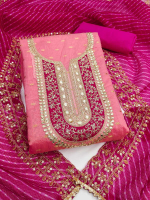 VIYONA FAB Chanderi Embroidered Salwar Suit Material