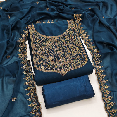 ShopGlobal Chiffon Embroidered Salwar Suit Material