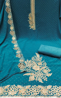 Shree Meladi Pure Silk Solid, Embroidered, Floral Print, Embellished Salwar Suit Material